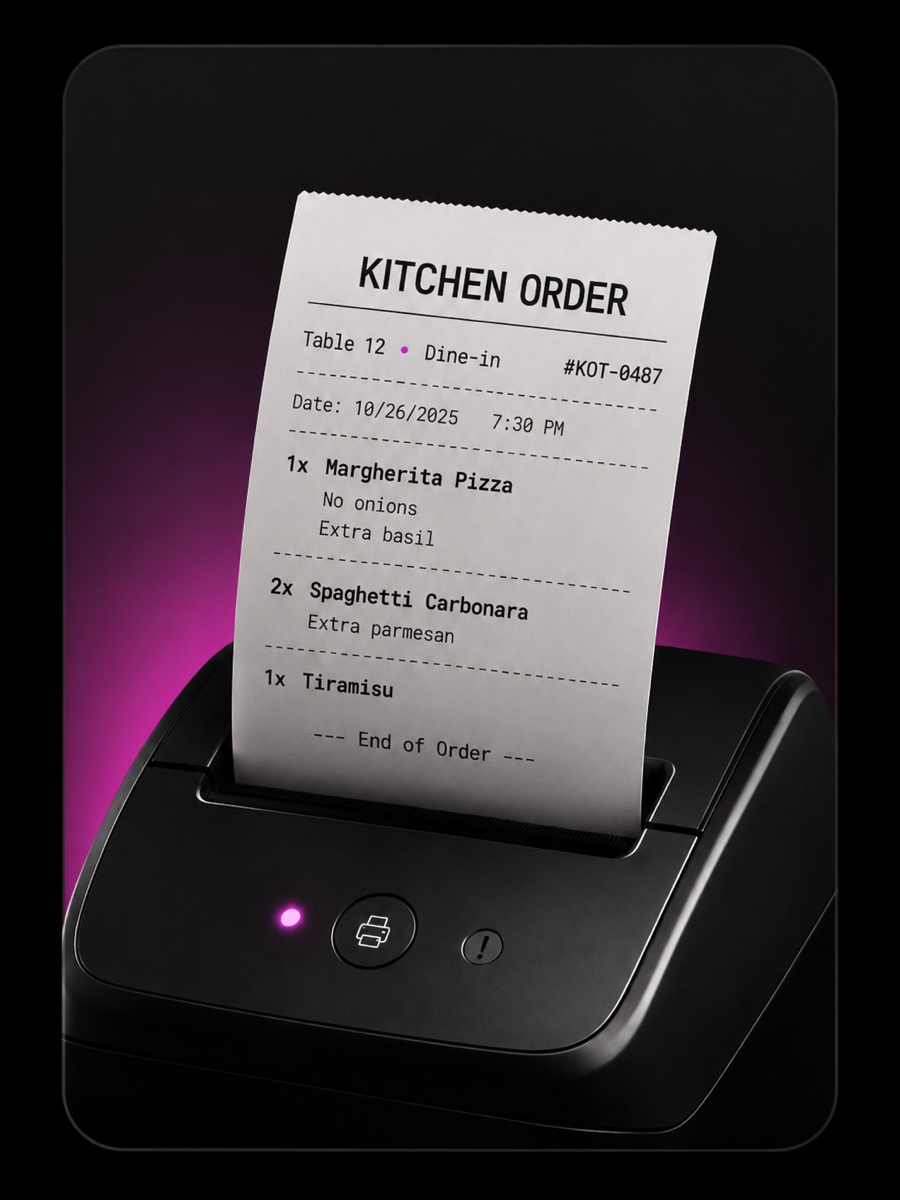Print Agent printing a kitchen order ticket